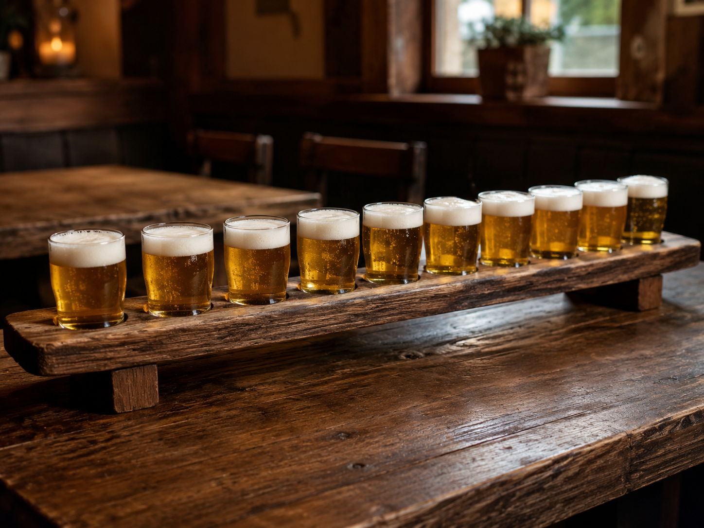 Meter Bier auf Holzbrett im Pilsi